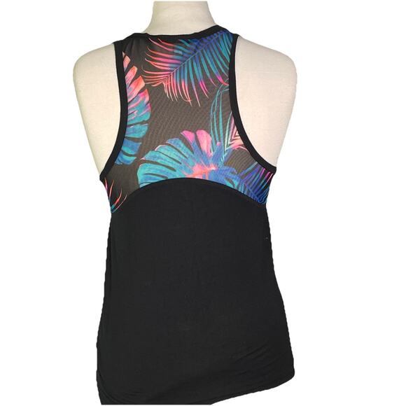 XS Victoria's Secret PINK Super Soft Black Tank With Colorful Teal Leaves - Picture 3 of 4